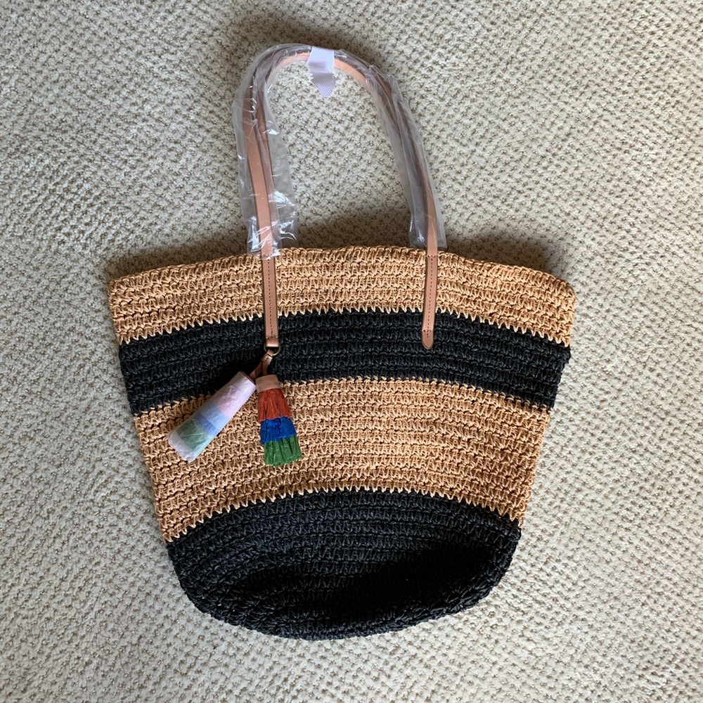NWT J. Crew straw beach bag with tassels!!
